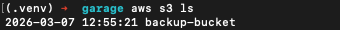 "command line: 'aws s3 ls' works without errors"